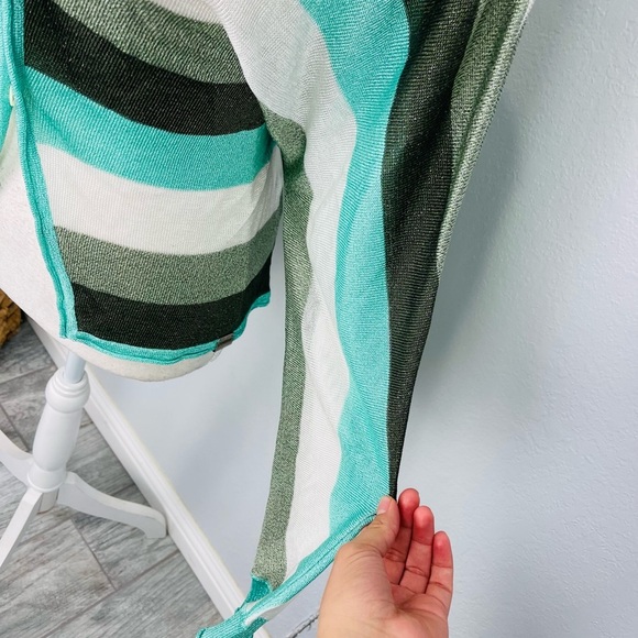 Y2K Galliano Metallic Sparkle Striped Blue Green Open Cárdigan - Picture 3 of 14